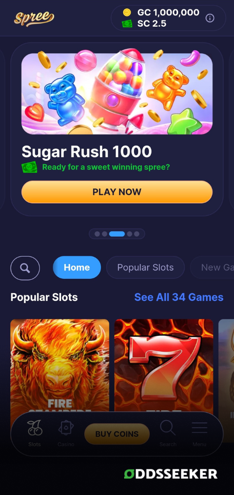 A screenshot of the mobile login page for Spree Casino Review